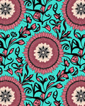 Aqua Pink Floral Mandala Print Rug