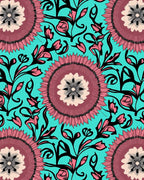 Aqua Pink Floral Mandala Print Rug
