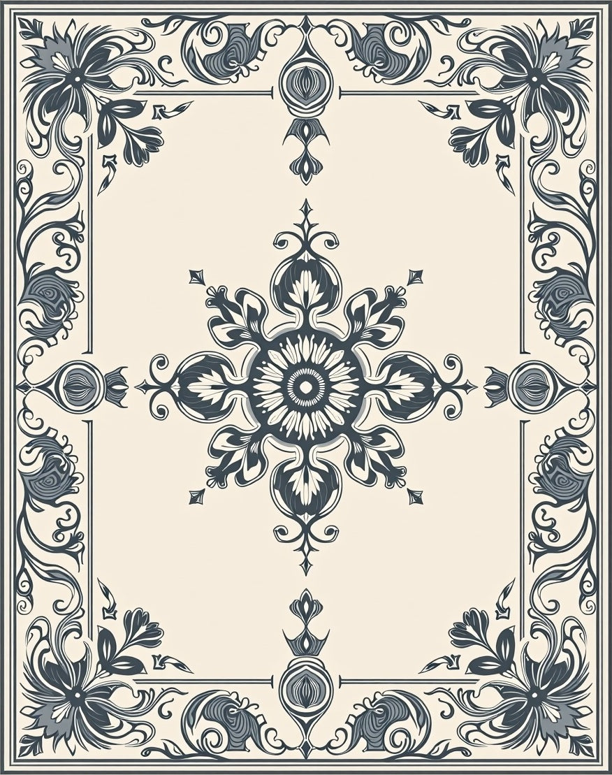 Dark Floral Patterned Elegant Rug