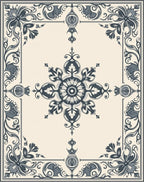 Dark Floral Patterned Elegant Rug