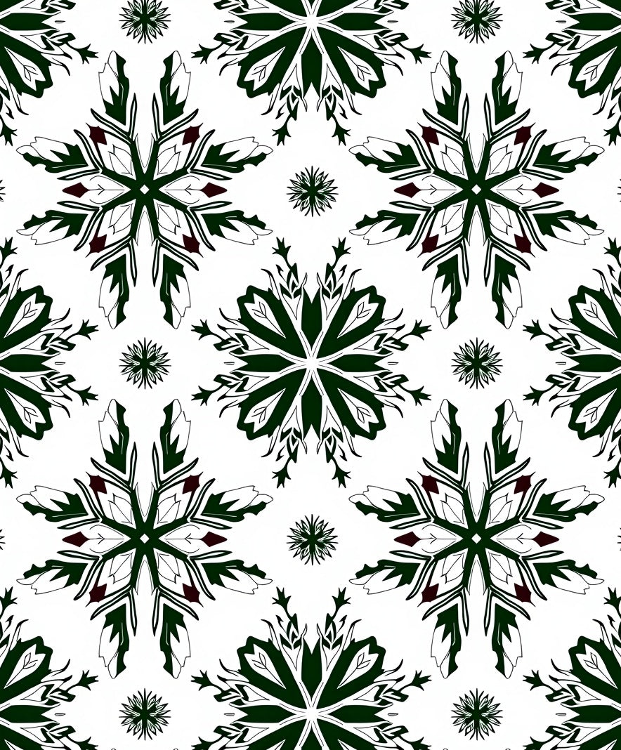 Dark Green Snowflake Medallion Art Rug