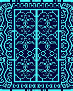 Intricate Cyan Geometric Tribal Design Rug