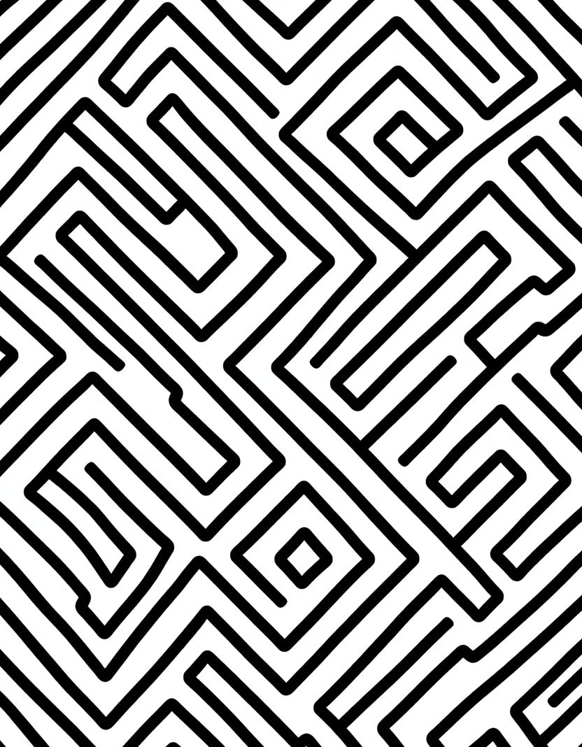 Bold Black Maze Pattern Design Rug