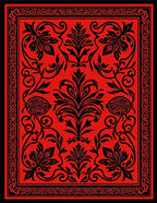 Bold Red Black Floral Pattern Rug