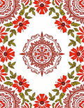 Red Floral Mandala and Leaf Pattern Rug