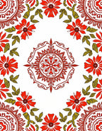 Red Floral Mandala and Leaf Pattern Rug