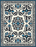 Ornate Floral Black Blue Ivory Rug