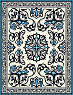Ornate Floral Black Blue Ivory Rug