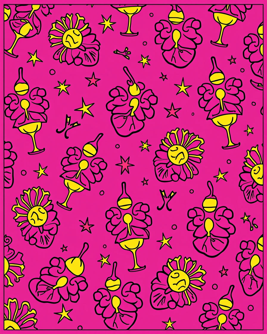 Whimsical Pink Yellow Floral Star Design Rug