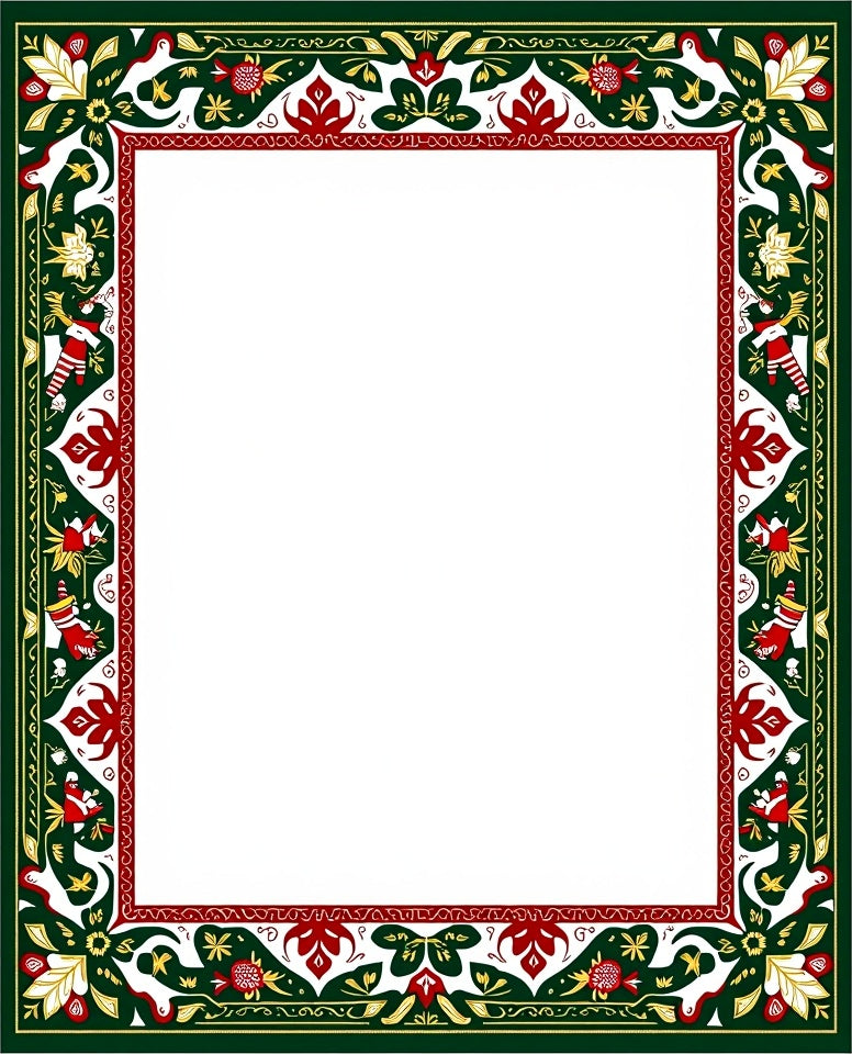 Intricate Green Red Floral Border Rug