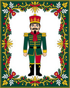 Festive Green Red Nutcracker Garland Rug