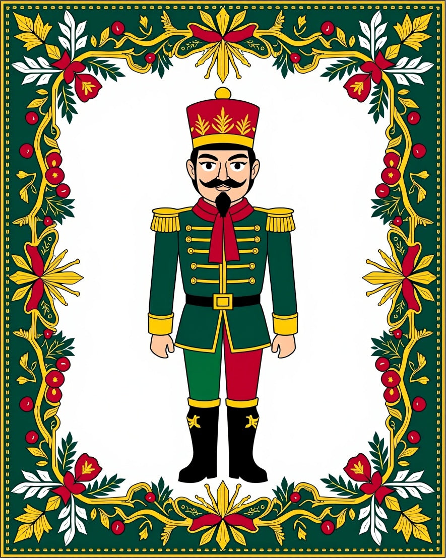 Festive Green Red Nutcracker Garland Rug