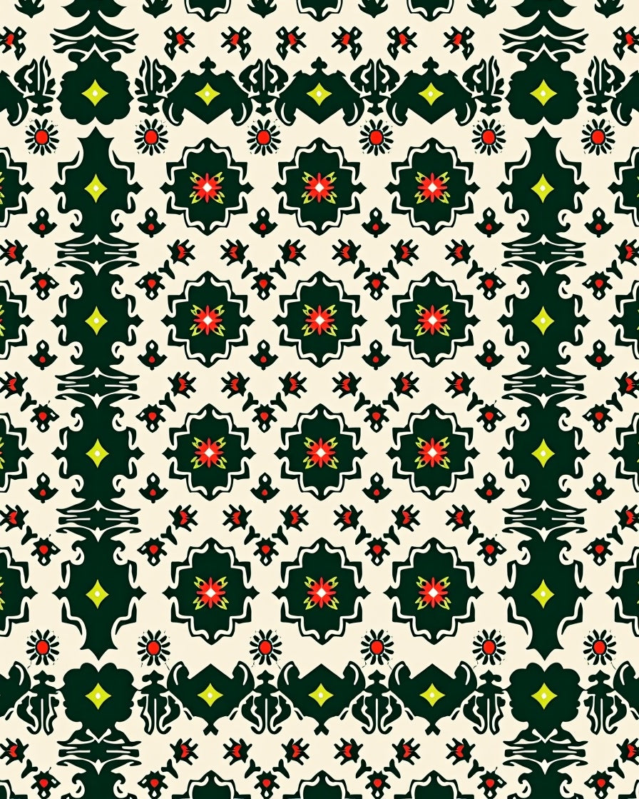 Intricate Black Green Floral Pattern Rug
