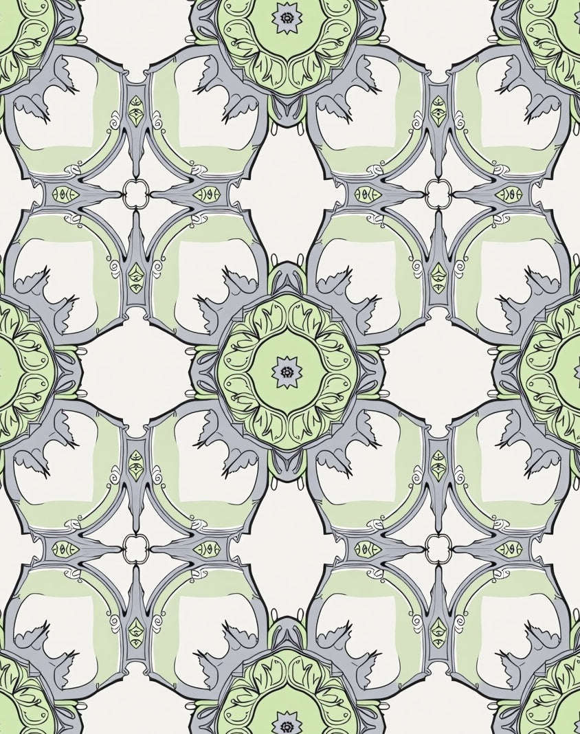 Artistic Light Green Gray Mandala Pattern Rug