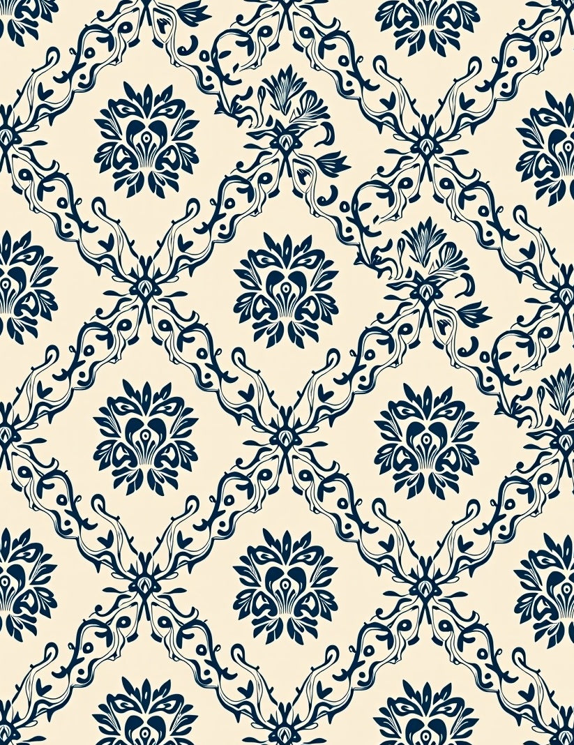 Classic Navy Floral Damask Rug