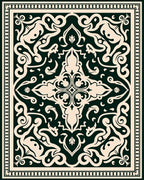Dark Green Floral Scrollwork Traditional Rug