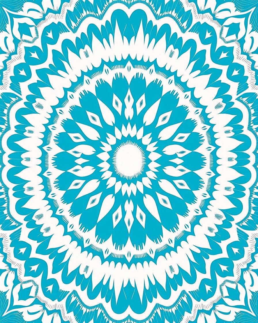 Turquoise Intricate Sunburst Mandala Design Rug