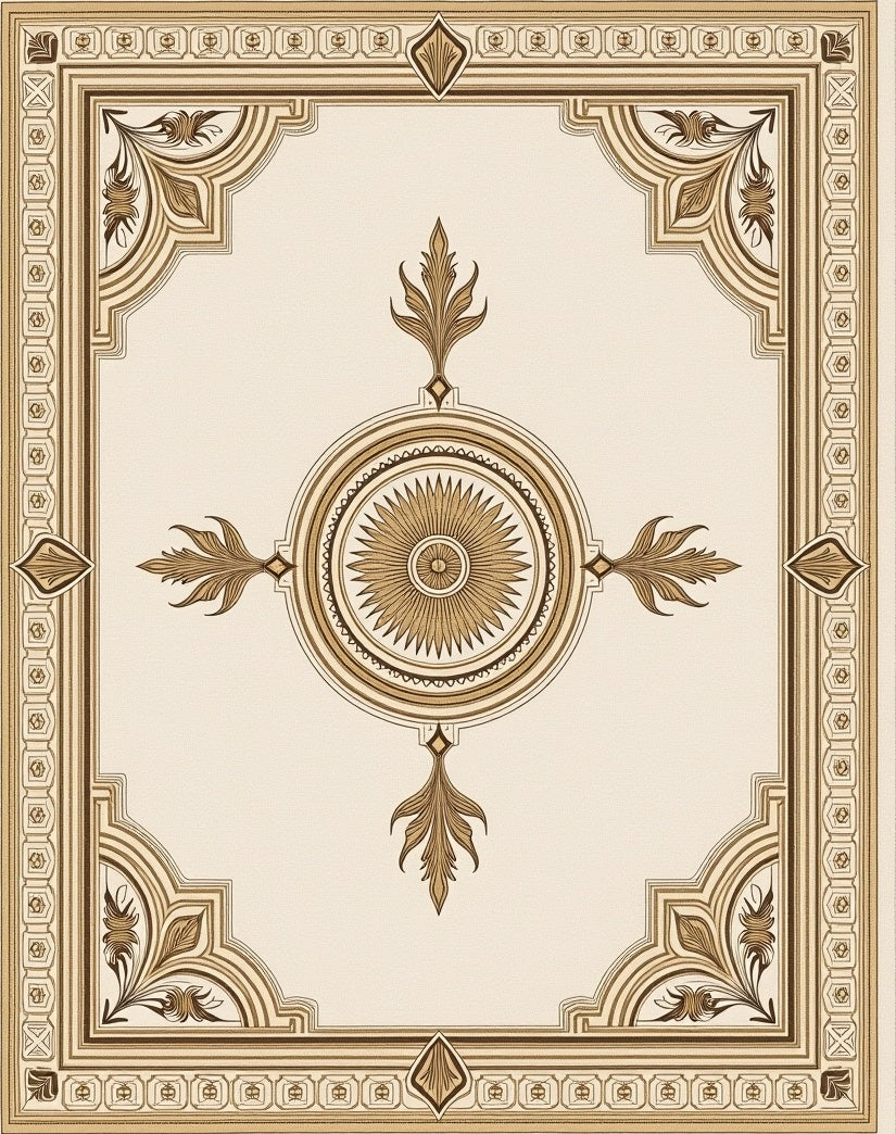 Ornate Geometric Medallion Square Pattern Rug