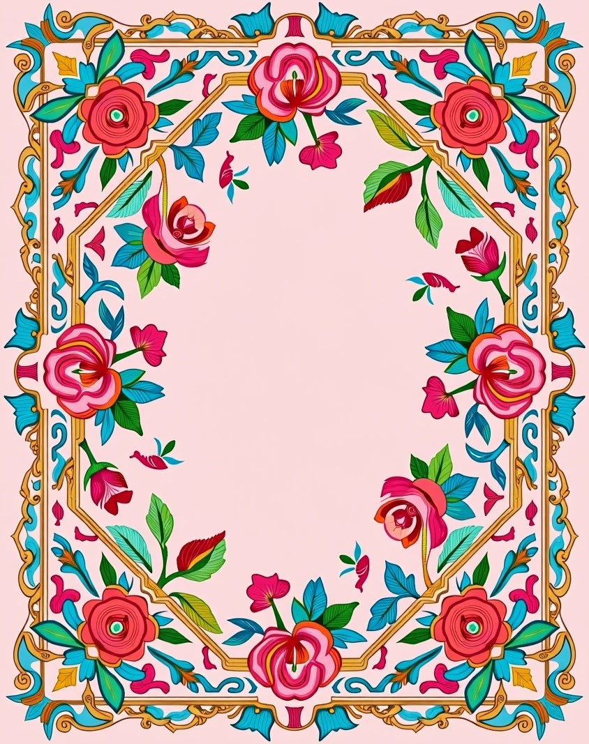 Vibrant Floral Border Decorative Rug