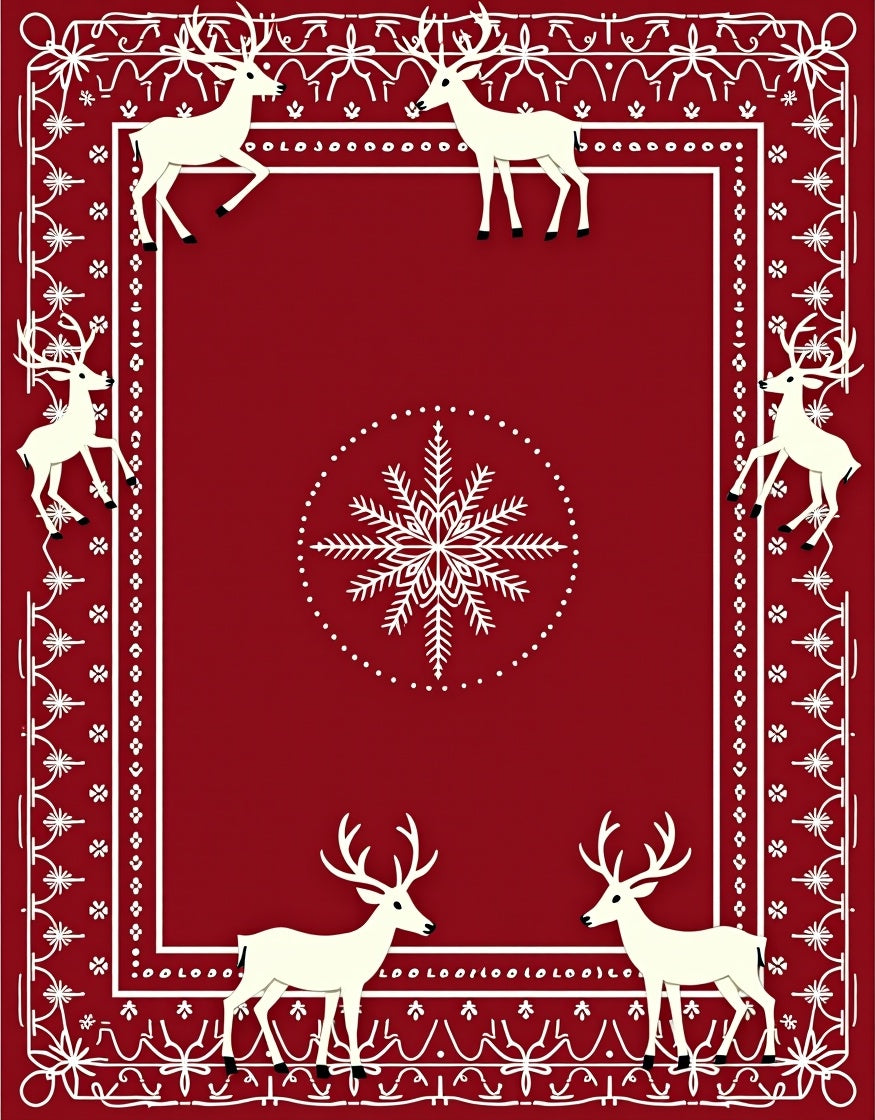 Crimson Reindeer Snowflake Frame Rug