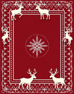 Crimson Reindeer Snowflake Frame Rug