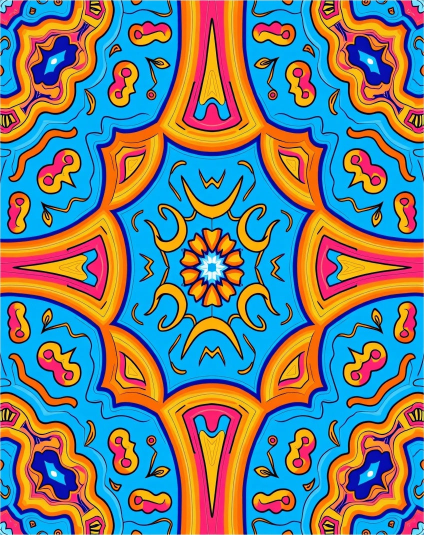 Vibrant Orange Pink Kaleidoscope Design Rug