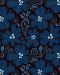 Deep Blue Floral Swirl Pattern Rug