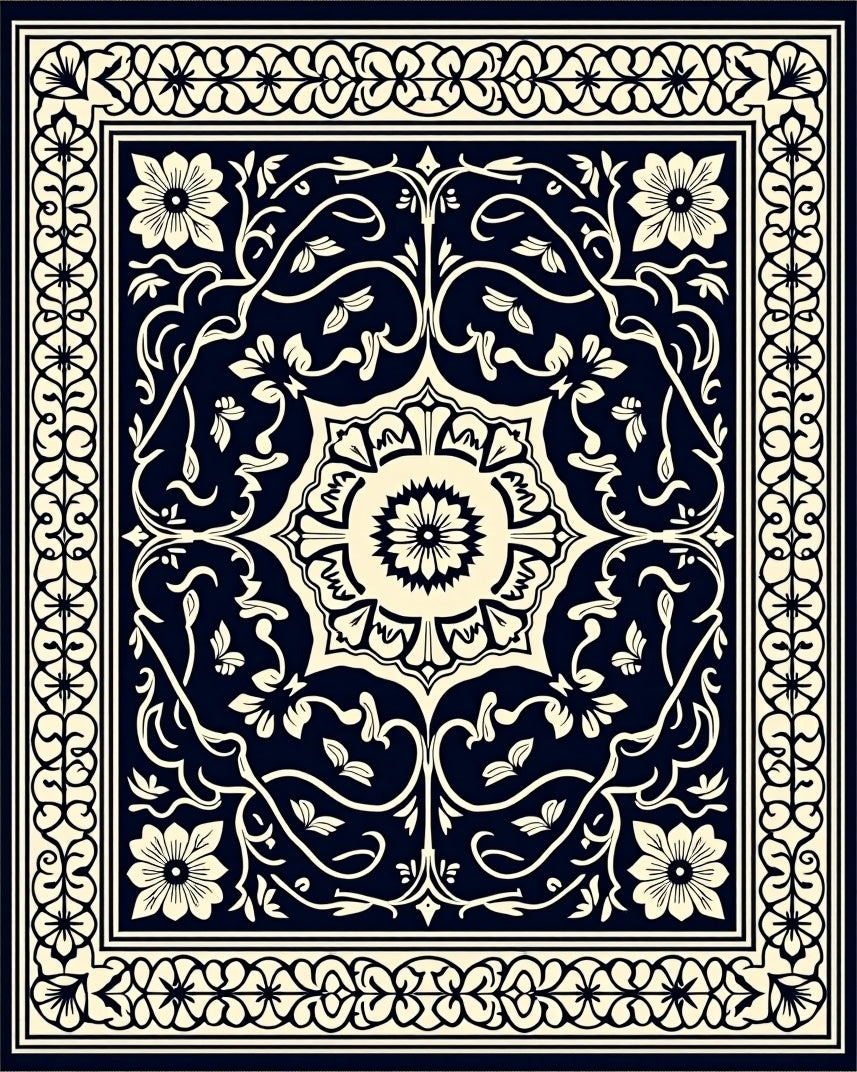 Elegant Floral Scrollwork Border Design Rug