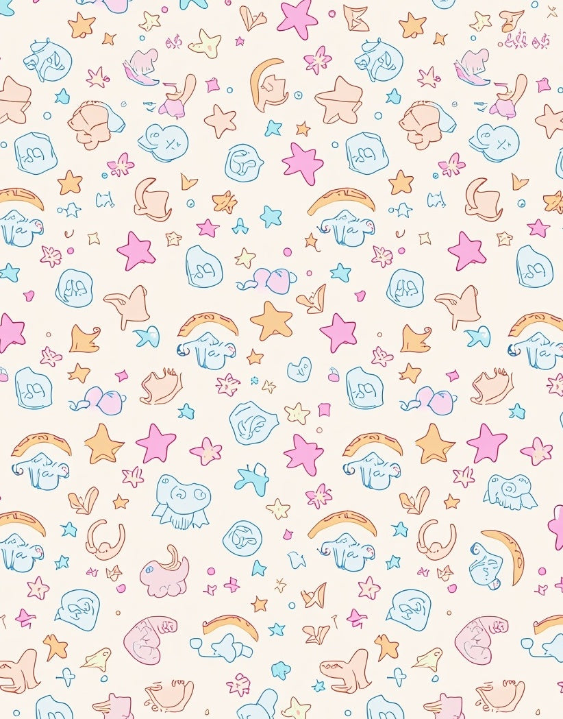 Playful Cartoon Creatures Stars Pattern Rug