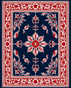Classic Red White Blue Floral Design Rug
