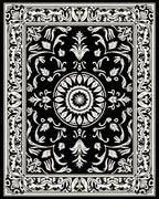 Classic Floral Medallion Black And White Rug