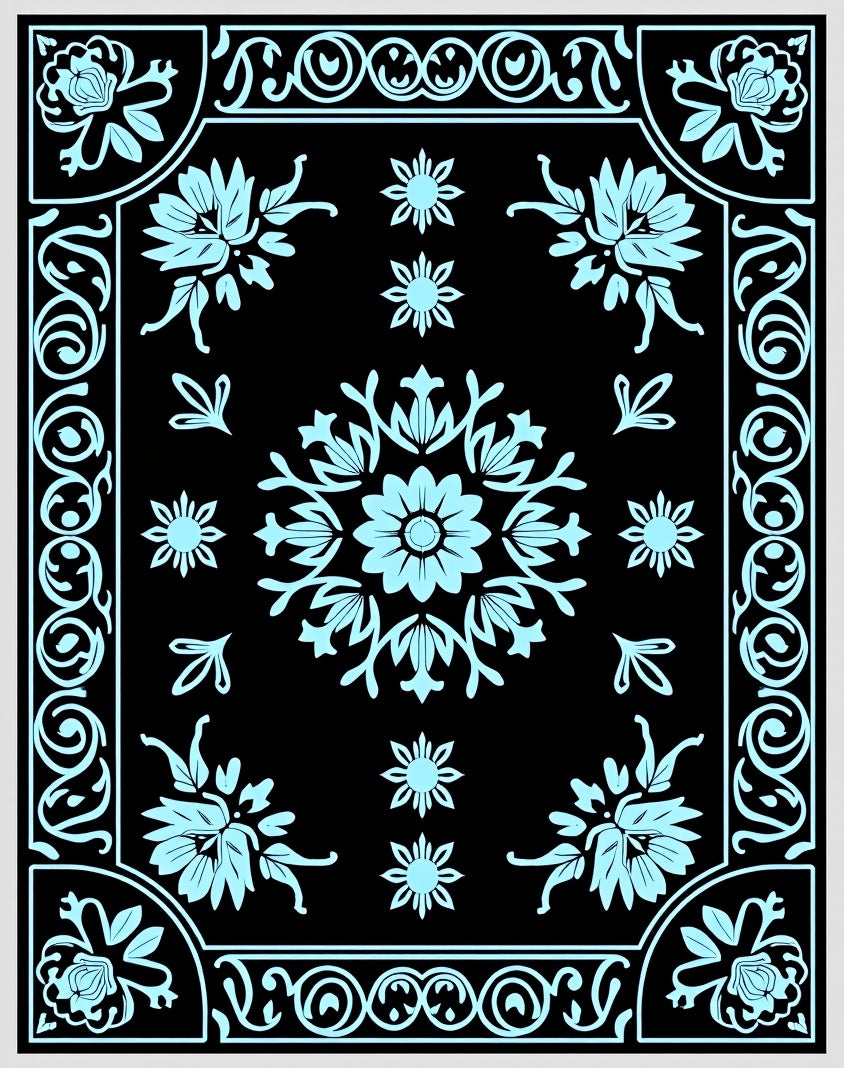 Classic Floral Medallion Light Blue Rug
