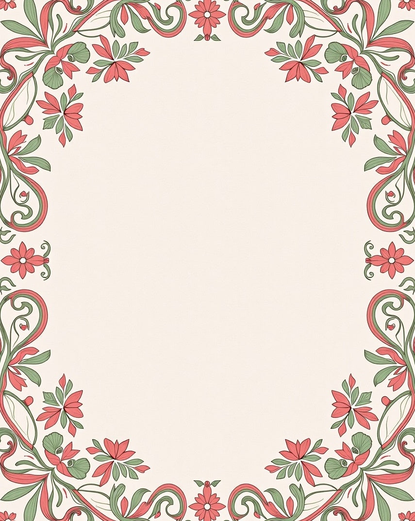 Red Green Floral Vine Border Rug