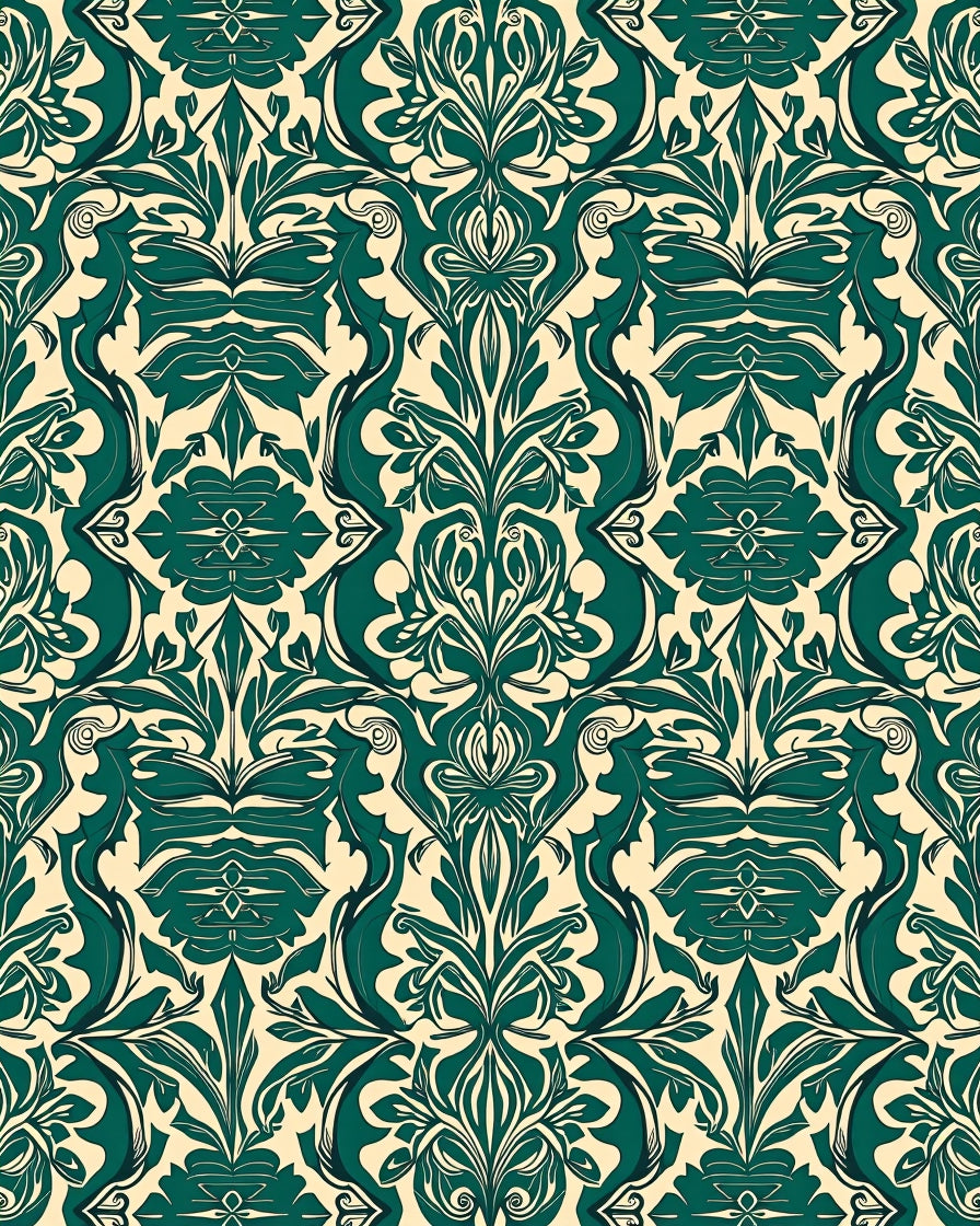 Emerald Green Damask Pattern Rug