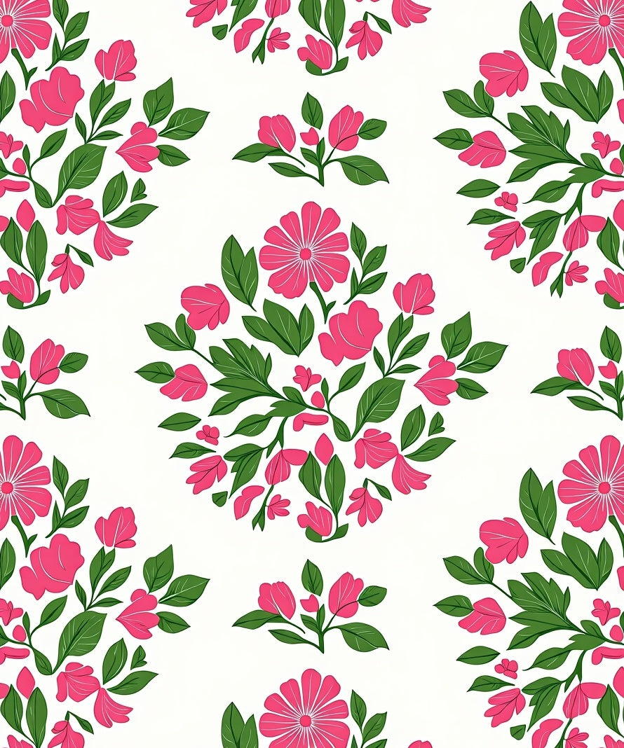 Pink Floral Arrangement Repeating Pattern Rug