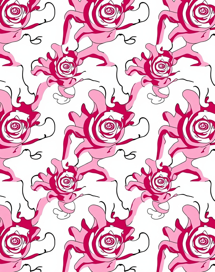 Abstract Pink Swirl Flower Pattern Design Rug