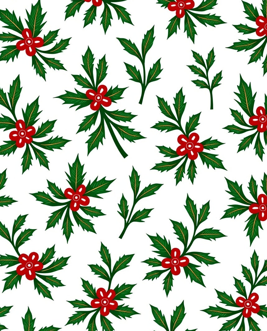 Festive Green Holly Red Flower Branch Rug