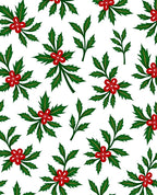 Festive Green Holly Red Flower Branch Rug