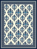 Classic Blue Ivory Damask Design Rug