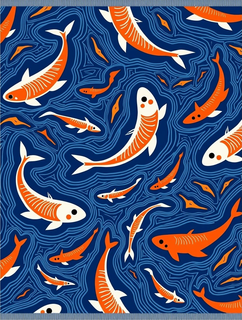 Orange Fish Abstract Pattern Design Rug