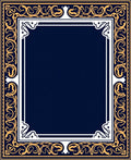 Gold Navy Ornate Scrollwork Border Design Rug