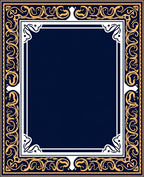 Gold Navy Ornate Scrollwork Border Design Rug