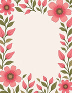 Pink floral border with green leaves Rug