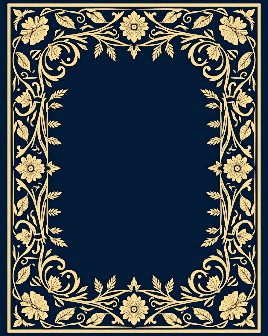 Golden Floral Border With Deep Blue Rug