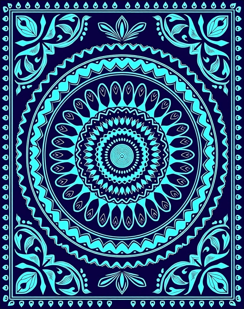 Deep Blue Teal Mandala Pattern Rug