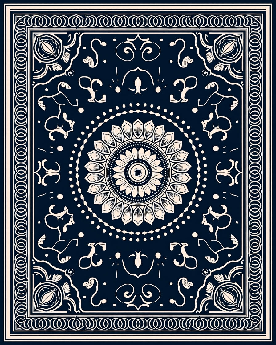 Ornate Floral Medallion Mandala Design Rug