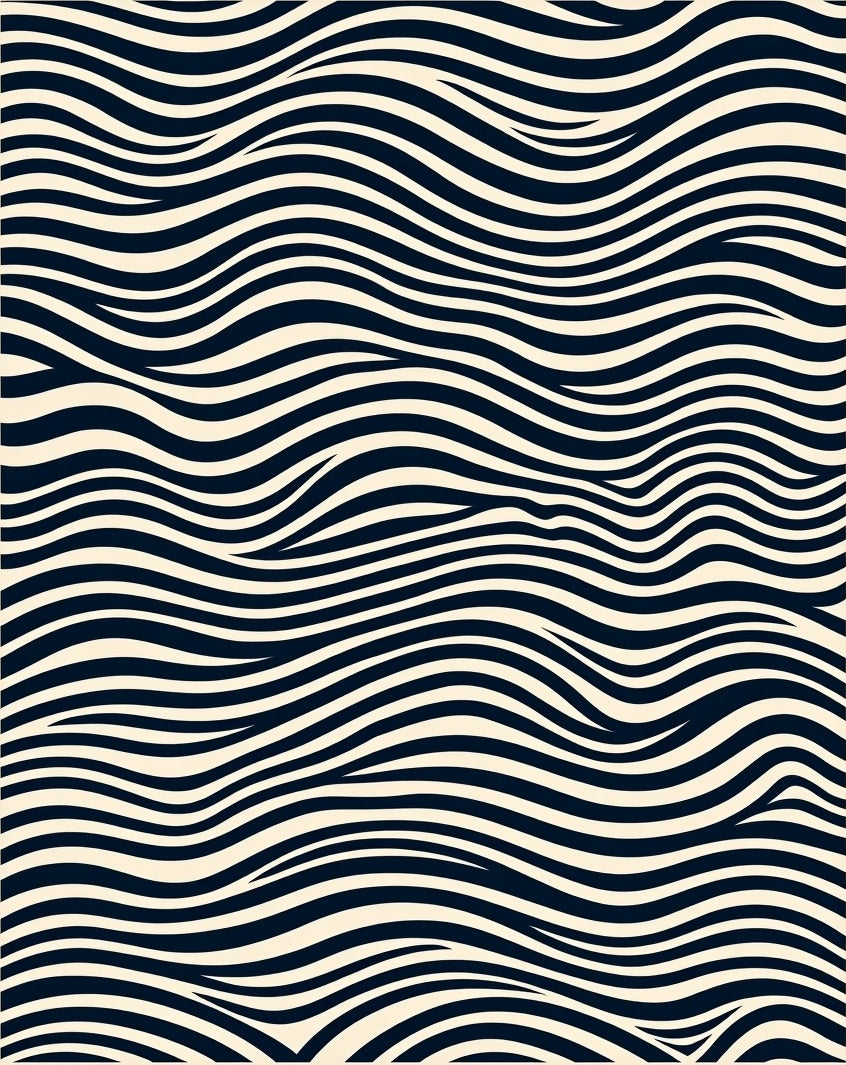 Black Cream Wavy Lines Pattern Rug