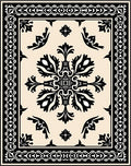 Ornate Black Floral Damask Border Rug