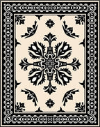 Ornate Black Floral Damask Border Rug
