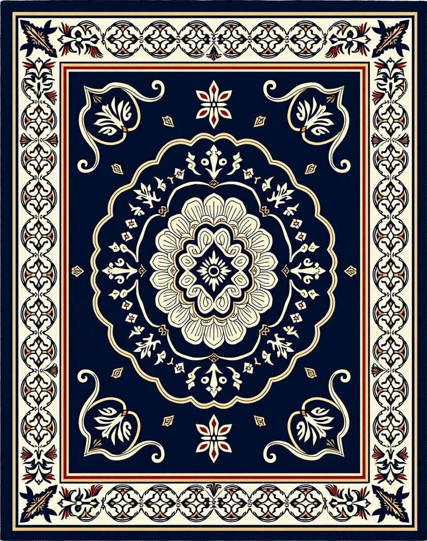 Navy Floral Medallion Baroque Rug